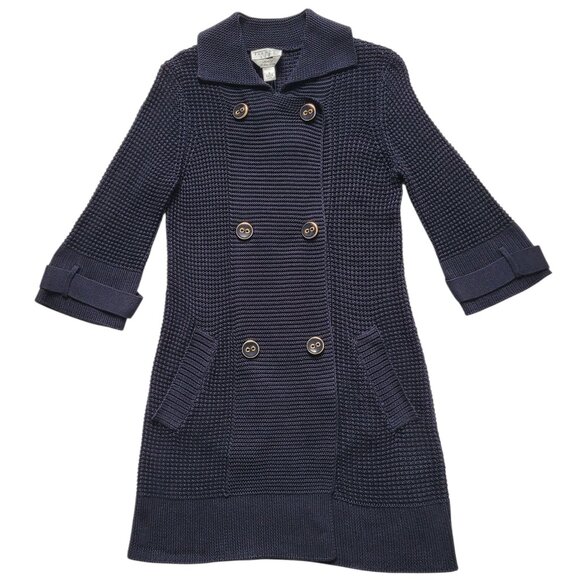 Talbots Jackets & Blazers - Talbots Navy Double Breasted Knit Coat Sweater Italian Yarn Pima Cotton Sz S